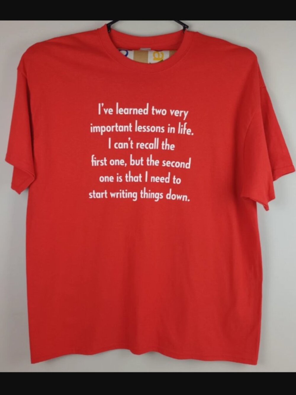 Gilden Mens 2XL Red Comedy Funny I Need To Write Things Down Graphic Tshirt